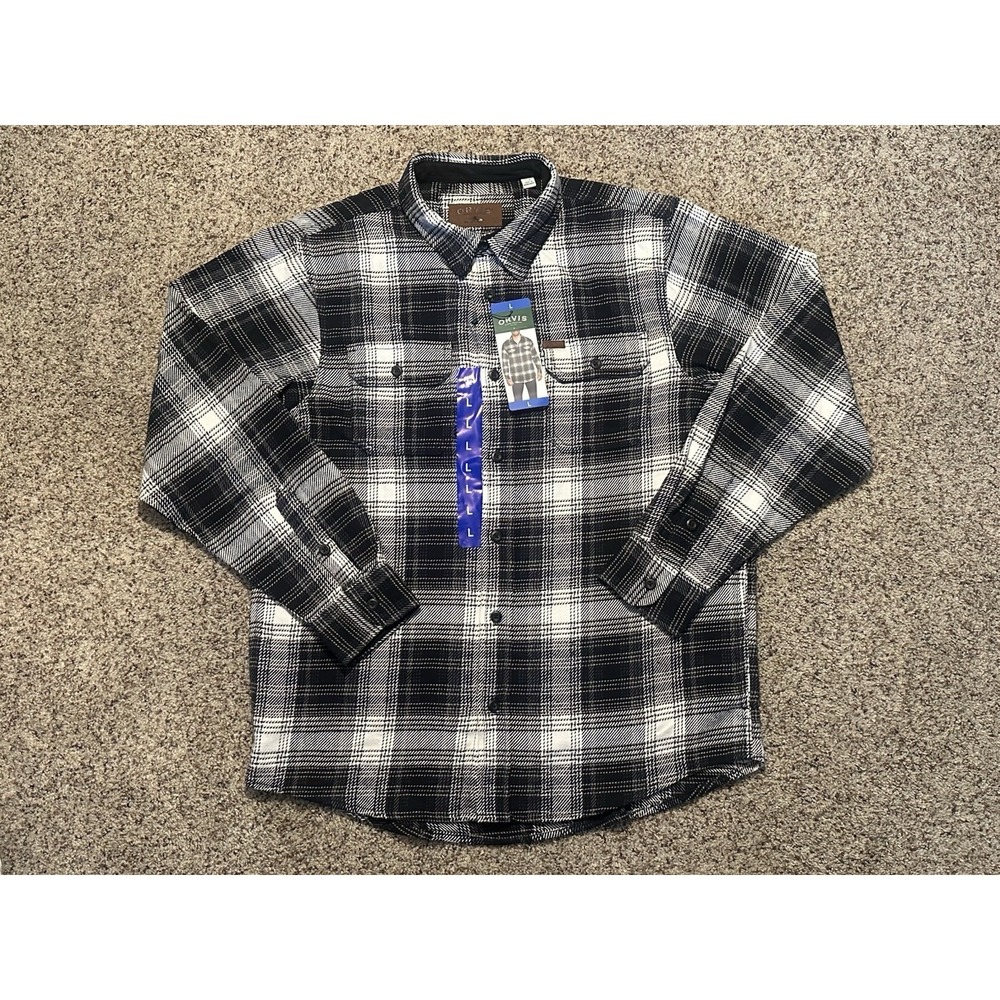 Orvis Shirt Mens Large Black Plaid Oversized Heavy Weight Flannel Shacket NWT
